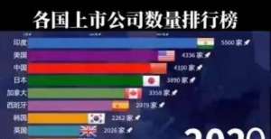 上市公司最多的10个国家：印度第一，韩国多于英国，德国没有上榜