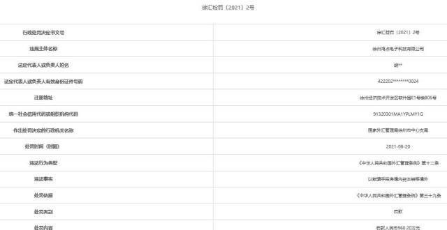 徐州鸿点电子被罚960万 欺骗手段将境内资本转移境外