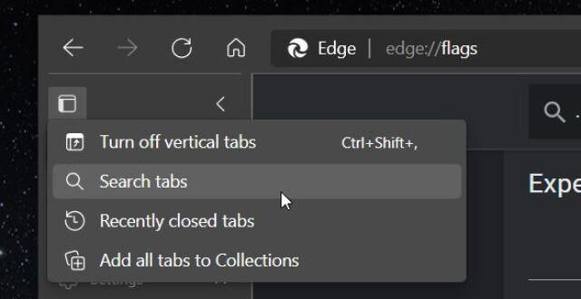 Edge Canary新版选项卡右键菜单新增“搜索标签页”功