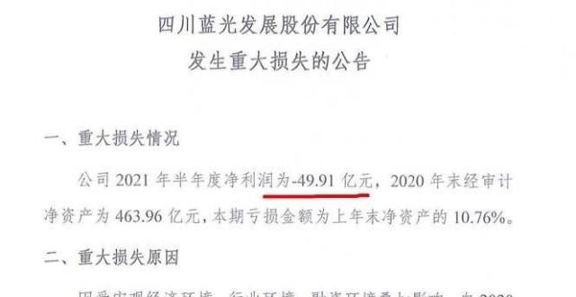 原因待公布蓝光发展：因金融机构挤兑等致债务逾期 上半年亏损49.91亿元天禧海