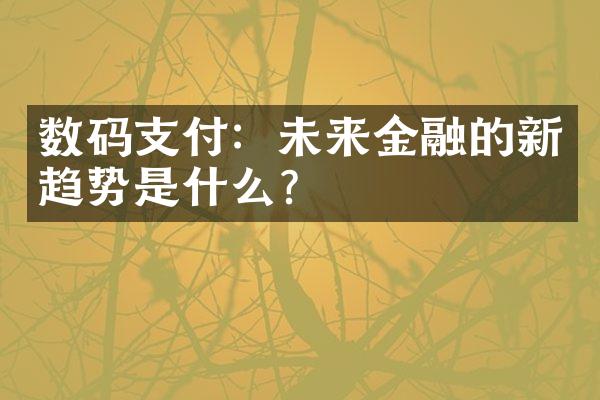 数码支付：未来金融的新趋势是什么？