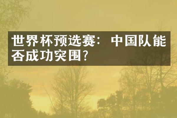 世界杯预选赛：中国队能否成功突围？