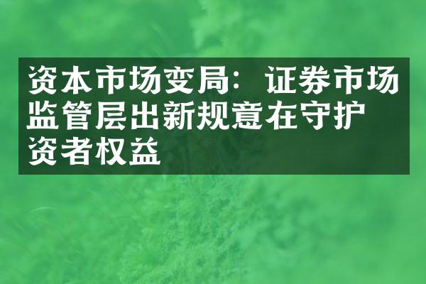 资本市场变局：证券市场监管层出新规意在守护投资者权益