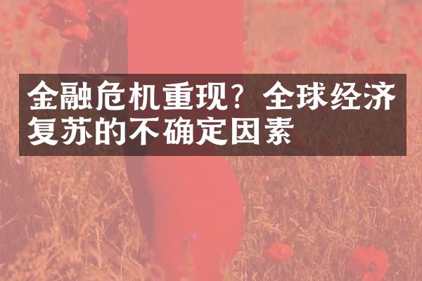 金融危机重现？全球经济复苏的不确定因素