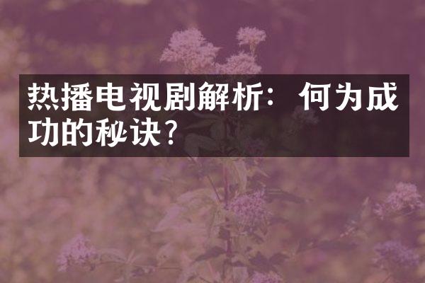 热播电视剧解析：何为成功的秘诀？