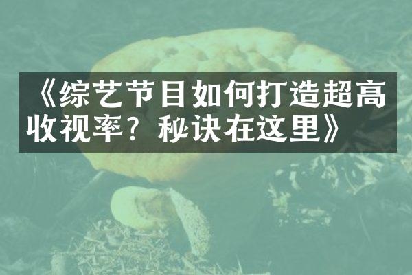 《综艺节目如何打造超高收视率？秘诀在这里》