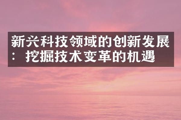 新兴科技领域的创新发展：挖掘技术变革的机遇