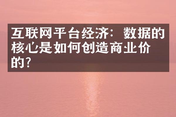 互联网平台经济：数据的核心是如何创造商业价值的？