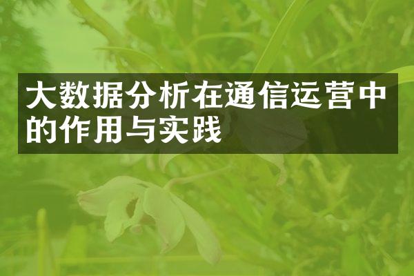 大数据分析在通信运营中的作用与实践