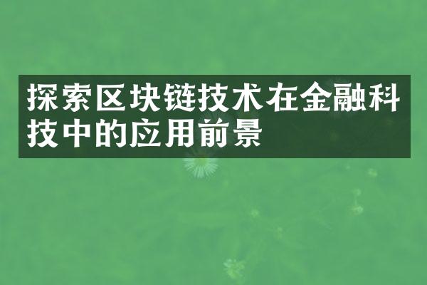 探索区块链技术在金融科技中的应用前景