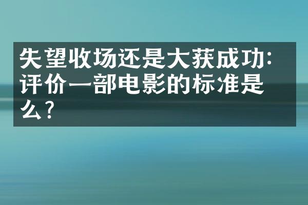 失望收场还是获成功：评价一电影的标准是什么？