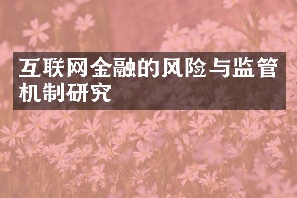 互联网金融的风险与监管机制研究