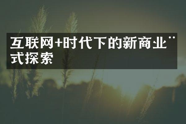 互联网+时代下的新商业模式探索