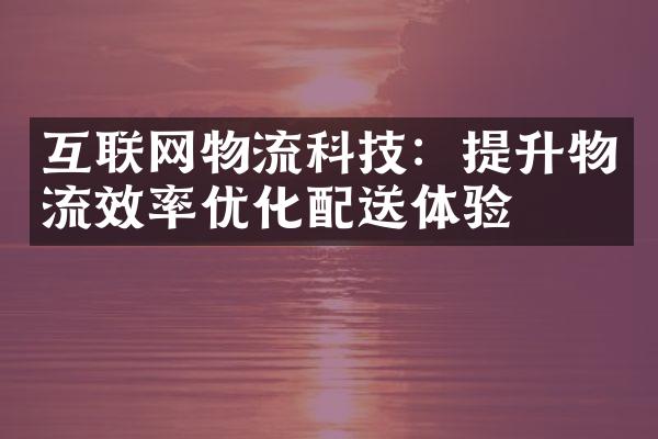 互联网物流科技：提升物流效率优化配送体验