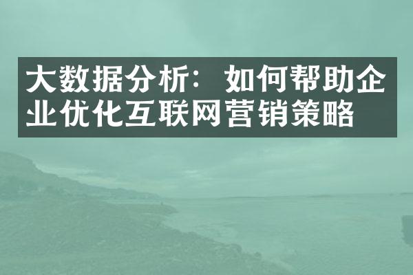 大数据分析：如何帮助企业优化互联网营销策略？