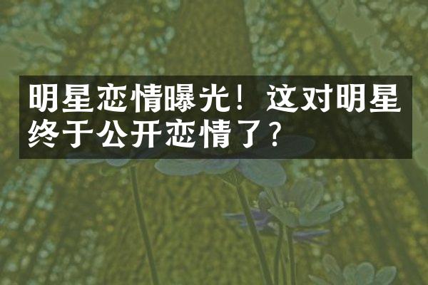 明星恋情曝光！这对明星终于公开恋情了？