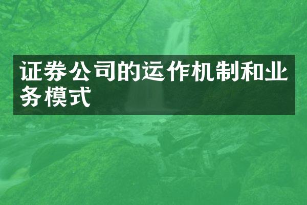 证券公司的运作机制和业务模式