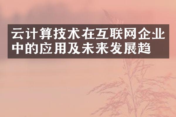 云计算技术在互联网企业中的应用及未来发展趋势