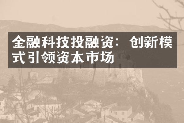 金融科技投融资：创新模式引领资本市场