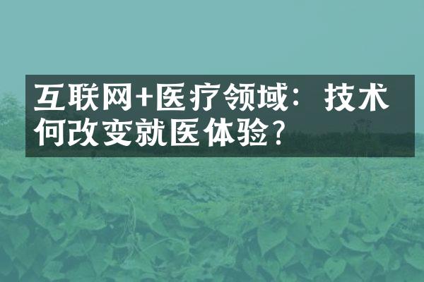 互联网+医疗领域：技术如何改变就医体验？