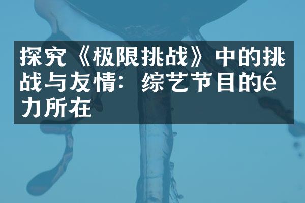 探究《极限挑战》中的挑战与友情：综艺节目的魅力所在