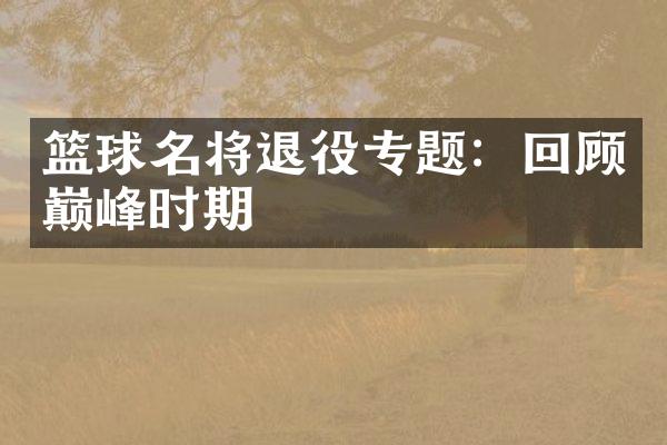 篮球名将退役专题：回顾巅峰时期