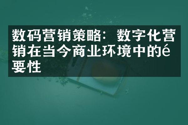 数码营销策略：数字化营销在当今商业环境中的重要性