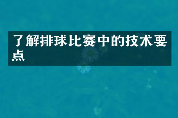 了解排球比赛中的技术要点