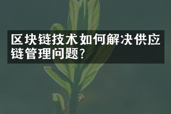 区块链技术如何解决供应链管理问题？