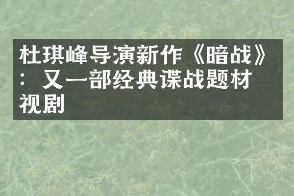 杜琪峰导演新作《暗战》：又一经典谍战题材电视剧