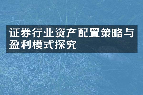 证券行业资产配置策略与盈利模式探究