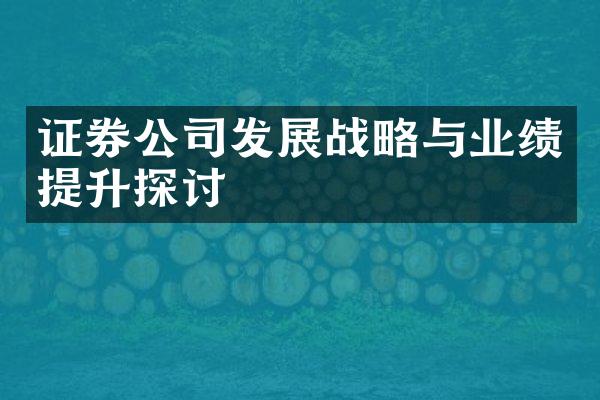 证券公司发展战略与业绩提升探讨