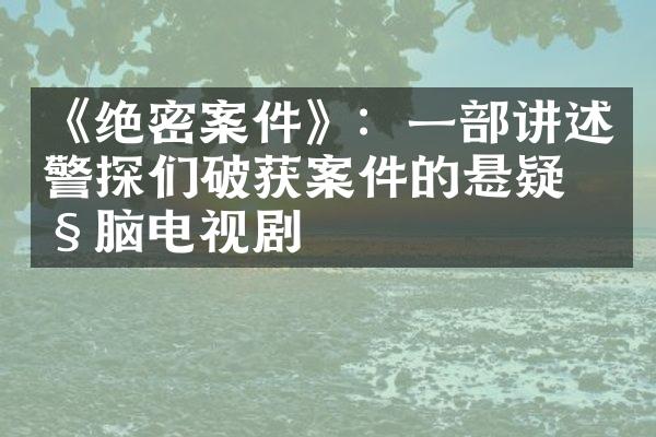 《绝密案件》：一部讲述警探们破获案件的悬疑烧脑电视剧