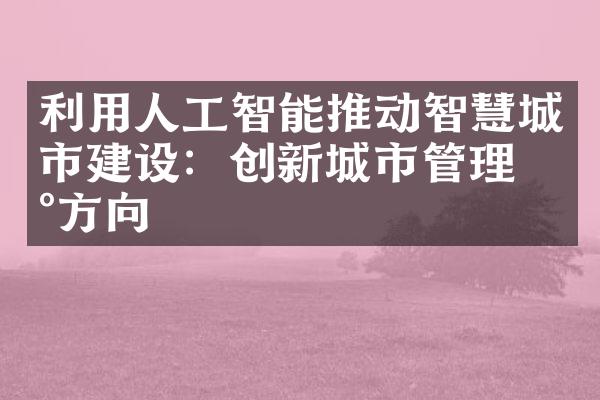 利用人工智能推动智慧城市建设：创新城市管理新方向