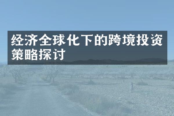 经济全球化下的跨境投资策略探讨