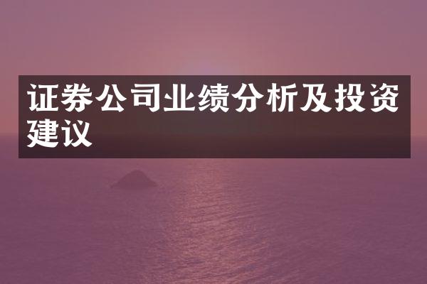 证券公司业绩分析及投资建议