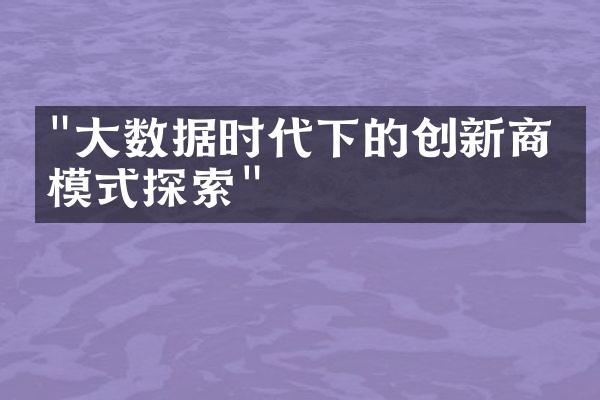 "大数据时代下的创新商业模式探索"