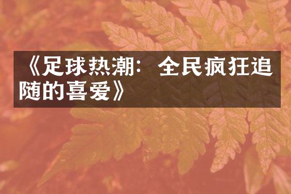 《足球热潮：全民疯狂追随的喜爱》