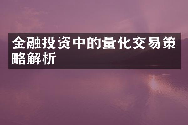 金融投资中的量化交易策略解析