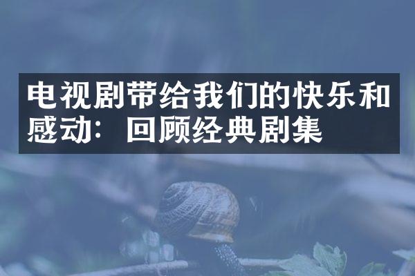 电视剧带给我们的快乐和感动：回顾经典剧集