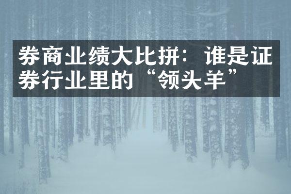 券商业绩大比拼：谁是证券行业里的“领头羊”？