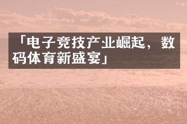 「电子竞技产业崛起，数码体育新盛宴」