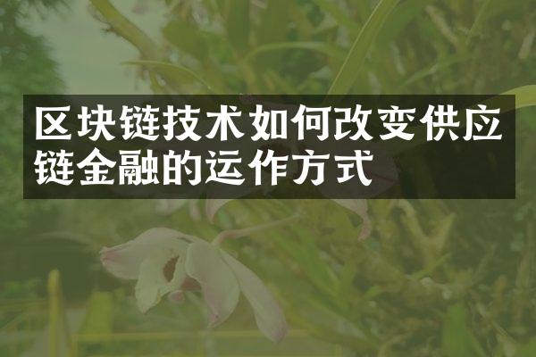 区块链技术如何改变供应链金融的运作方式