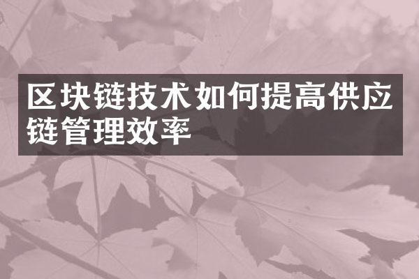 区块链技术如何提高供应链管理效率