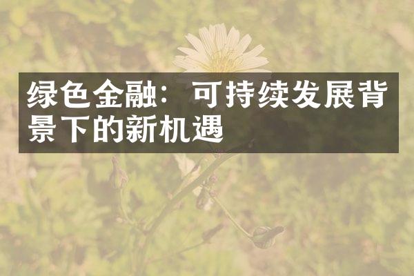 绿色金融：可持续发展背景下的新机遇