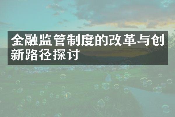 金融监管制度的改革与创新路径探讨