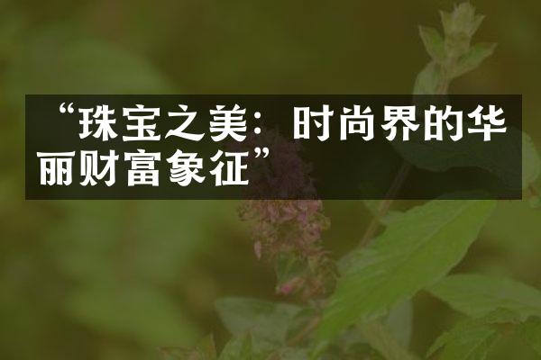 “珠宝之美：时尚界的华丽财富象征”