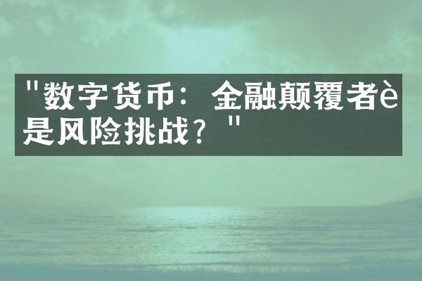 "数字货币：金融颠覆者还是风险挑战？"