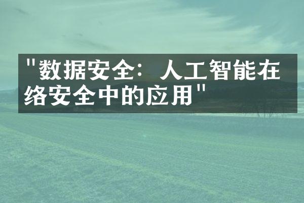 "数据安全：人工智能在网络安全中的应用"