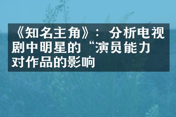 《知名主角》：分析电视剧中明星的“演员能力”对作品的影响